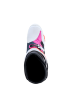 Alpinestars Tech-10 Supervented motorlaarzen in blauw, wit en fuchsia, bovenaanzicht van de binnenkant met ademende mesh voering.