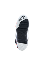 Alpinestars Tech-10 Supervented laarzen, zwart-witte zool met vervangbaar inzetstuk voor hoge grip en motorcross.