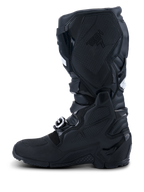 Alpinestars 2026 Tech 7 Enduro Drystar® Boots, Black, medial side profile view featuring extensive TPU shielding, dual-pivot system, and specialized textured grip panels for bike control, waterproof construction for off-road and enduro racing