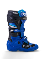Alpinestars Yamaha Youth Tech 7S laarzen, motorcrosslaarzen, blauw, zwart en wit, zijprofiel met verstelbare gespen, TPU-bescherming, Yamaha-branding en versterkte zool voor off-road prestaties