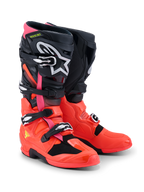 Alpinestars Tech 7 Boots, Motocross Boots, Black Red Fluo and Pink Fluo, featuring quick-release buckles, dual-pivot system, and TPU protective shell, durable performance gear for off-road riding