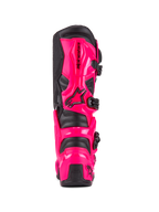 Bottes Alpinestars Tech 7, bottes de motocross, rose Diva et noir, vue arrière montrant la protection du talon et du mollet en TPU résistant aux chocs, système de boucles noires, construction durable pour la conduite tout-terrain