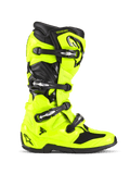 Alpinestars Tech 7 Boots, Motocross Boots, Yellow Fluo and Black, side profile view featuring a bright neon yellow TPU shell with four black buckles, reinforced heel and toe, pivot system for flexibility, and professional off-road racing aesthetic