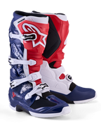 Alpinestars Tech 7 Unity, bottes de motocross pour homme, rouges, blanches et bleues, avec protections en TPU et système de fermeture à boucles, édition limitée