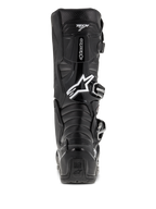 Bottes Alpinestars Tech 7 Enduro, noir, vue arrière avec logo Astars blanc et marquage « Tech 7 », coque de protection en TPU avec système de boucles, construction durable pour le tout-terrain et le motocross