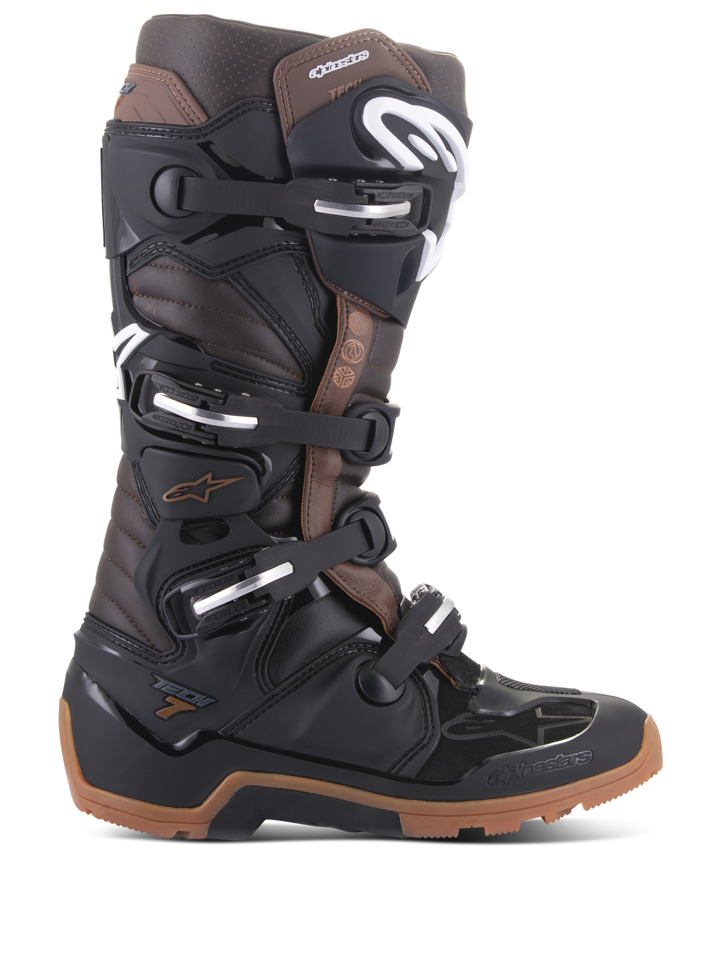 Alpinestars Tech 7 Enduro Boots, Off-Road Motorcycle Boots, Black and Dark Brown, Multiple Adjustable Buckles, Rugged Enduro Sole, Protective Construction for Enduro and Motocross Riding