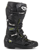 Bottes Alpinestars Tech 7 Enduro Drystar, noires avec accents jaune fluorescent, bottes de moto tout-terrain imperméables dotées de quatre boucles argentées, d'une semelle robuste à haute adhérence et d'une construction protectrice en TPU pour la pratique de l'enduro