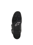 Bottes Alpinestars Tech 7 Enduro Drystar®, bottes de motocross et d'enduro, vue de la semelle en noir, composé de caoutchouc à haute adhérence avec logo étoile blanc et insert remplaçable pour des performances tout-terrain durables
