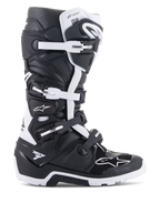 Alpinestars Tech 7 Enduro Drystar laarzen, enduro- en off-road motorlaarzen, zwart en wit, sluitsysteem met vier gespen, waterdicht Drystar-membraan logo, robuuste zool voor off-road grip, duurzame TPU-beschermingspanelen met Alpinestars-logo's