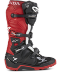 Bottes Honda Tech 7 Enduro Drystar®, bottes de moto enduro, noir et rouge vif avec accents blancs, dotées de multiples boucles réglables, semelle robuste pour une adhérence tout-terrain, technologie imperméable Drystar® et marquages Honda et Tech 7 distinctifs