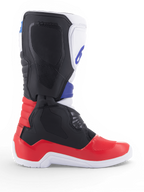 Bottes Alpinestars Tech 3 de motocross et tout-terrain, blanches et rouges avec détails bleus, construction en microfibre synthétique et protections en TPU