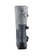 Alpinestars Tech 3 Laarzen, motorcrosslaarzen, donkergrijs, lichtgrijs en zwart, achteraanzicht met duurzame TPU-beschermplaten, gesegmenteerde grijze panelen en 'Tech Series' branding op de hiel.