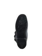 Alpinestars Tech 3 laarzen, donkergrijs lichtgrijs zwart, onderaanzicht met de rubberen compound buitenzool met hoge grip, zwart loopvlak met textuur en centraal Alpinestars-logo, ontworpen voor controle op de voetsteunen en tractie in off-road omstandigheden