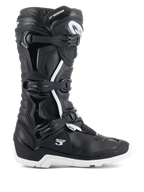 Alpinestars Tech 3 Enduro Waterproof Boots, profile view, Black and White, features triple buckle closure system, reinforced TPU protection panels, rugged white sole, "Tech 3" and "Waterproof" branding, durable off-road and adventure motorcycle footwear