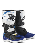 Alpinestars Youth Tech 3S Stiefel, Motocross-Stiefel, Weiß, Schwarz und Emaille-Blau, mit Mehrfach-Schnallenverschlusssystem, texturierten Grip-Zonen und weißen Sohlen, langlebige schützende Motorradstiefel für junge Fahrer