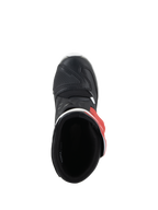 Alpinestars Kids Tech 3S laarzen, motorcrosslaarzen, wit, zwart en felrood, bovenaanzicht met de binnenkant en de zwarte microvezel neus, beschermend schoeisel voor jonge off-road rijders