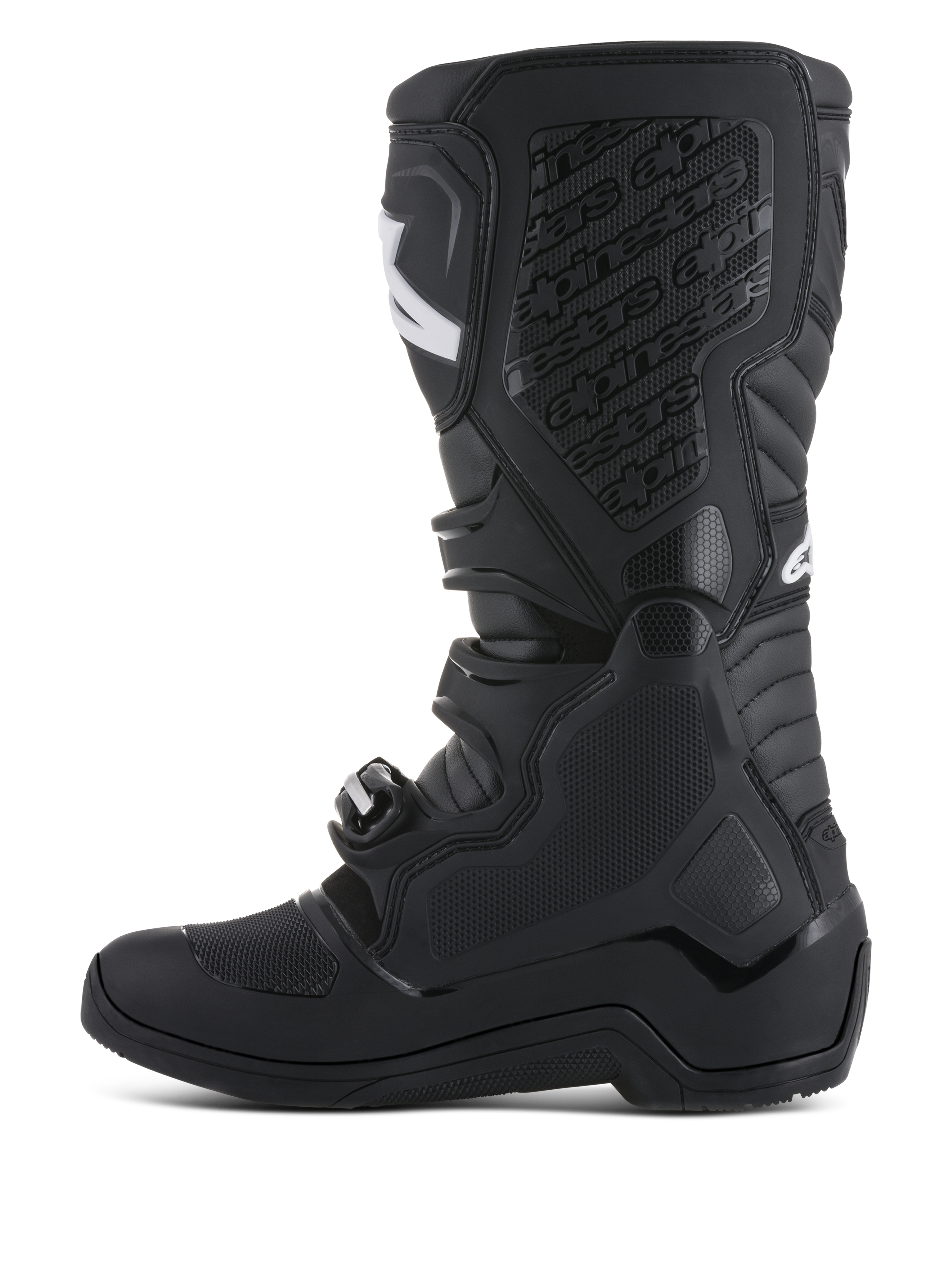 Alpinestars Tech 5 laarzen, zwarte motocross motorlaarzen met TPU-scheenplaat en biomechanisch pivotsysteem, CE-gecertificeerd.