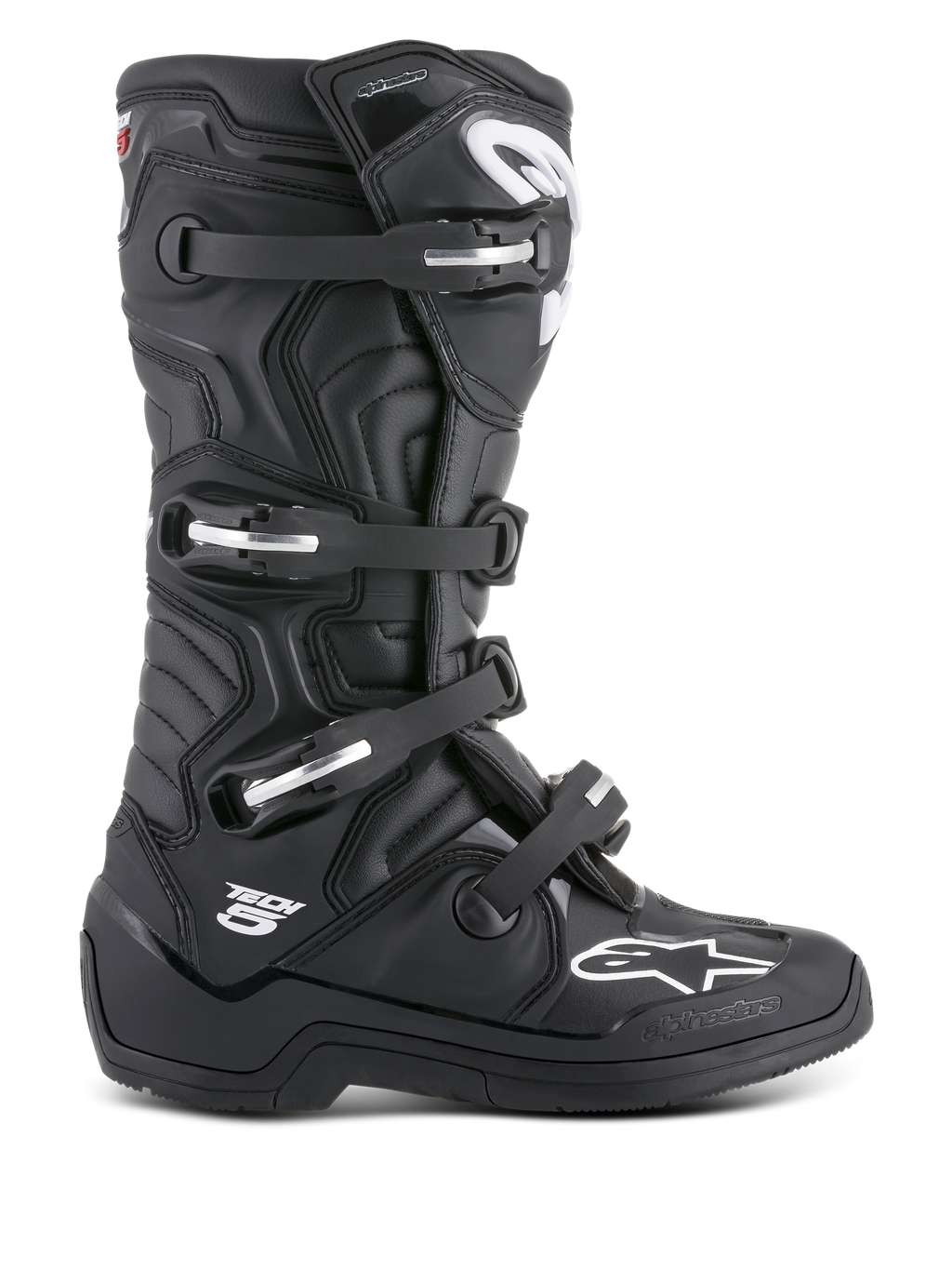 Alpinestars Tech 5 laarzen, zwarte motorcrosslaarzen, unisex, synthetische microvezel, CE-gecertificeerd, aluminium gespen.