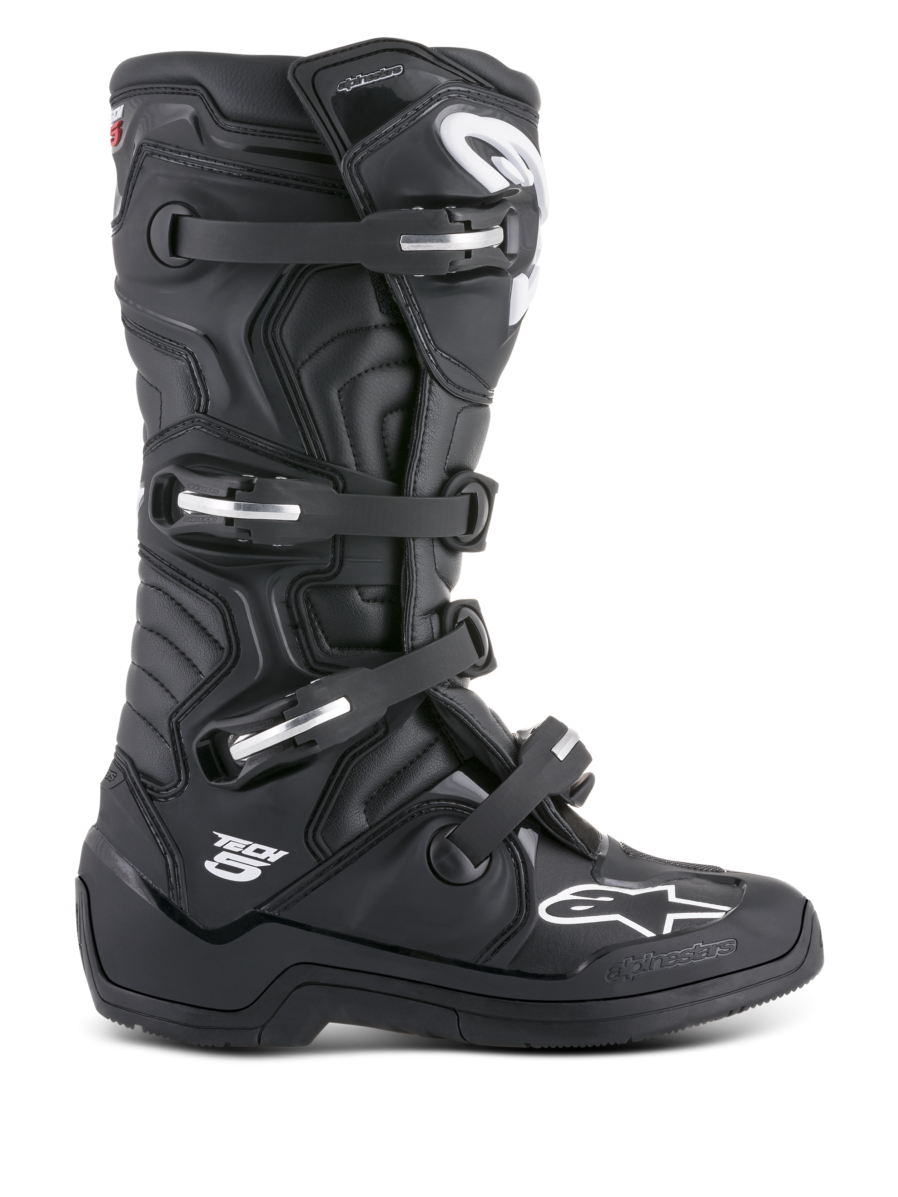 Alpinestars Tech 5 laarzen, zwarte motorcrosslaarzen, unisex, synthetische microvezel, CE-gecertificeerd, aluminium gespen.