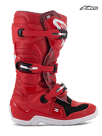 Alpinestars Jeugd Tech 7S laarzen, motorcrosslaarzen voor jeugd in rood en wit, CE-gecertificeerd met gespsluitingssysteem en draaipuntsysteem, zijaanzicht