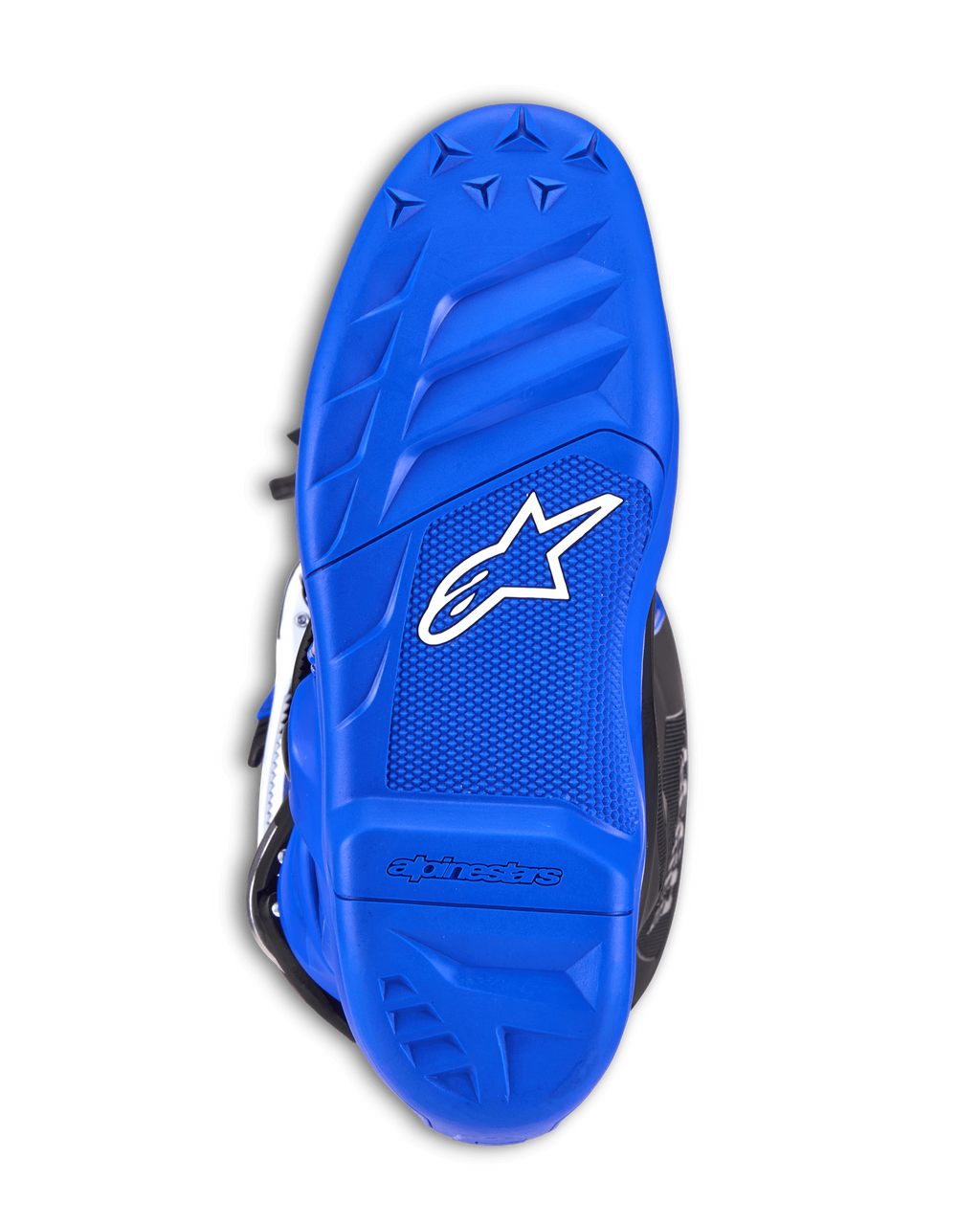 Alpinestars Youth Tech 7 S Stiefel, Motocross-Stiefel, blaue Sohle mit weißem Alpinestars-Logo, strukturiertes Gummigriffmuster, strapazierfähige Außensohle für Offroad-Traktion und Fußrasten-Kontrolle