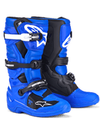 Alpinestars Youth Tech 7 S Stiefel, Motocross-Stiefel, Blau, Schwarz und Weiß, mit leuchtend blauem Obermaterial, schwarzen Schutzpaneelen und weißen Schnallenakzenten, Mehrfach-Schnallenverschlusssystem, strapazierfähiges Design nach Rennspezifikation für den Offroad-Einsatz