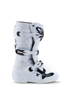 Alpinestars Tech 7S Jugend-Stiefel, Motocross-Stiefel für Kinder, Weiß und Schwarz, mit TPU-Schienbeinschutz und Schnallenverschlusssystem.
