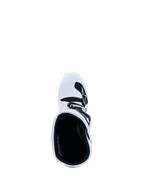 Alpinestars Jeugd Tech 7S laarzen, witte motorcrosslaarzen, bovenaanzicht met zwarte binnenvoering en TPU scheenplaat.