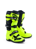 Alpinestars Jeugd Tech 7S motocrosslaarzen in fluogeel en zwart met TPU-bescherming en draaisysteem voor juniorrijders.