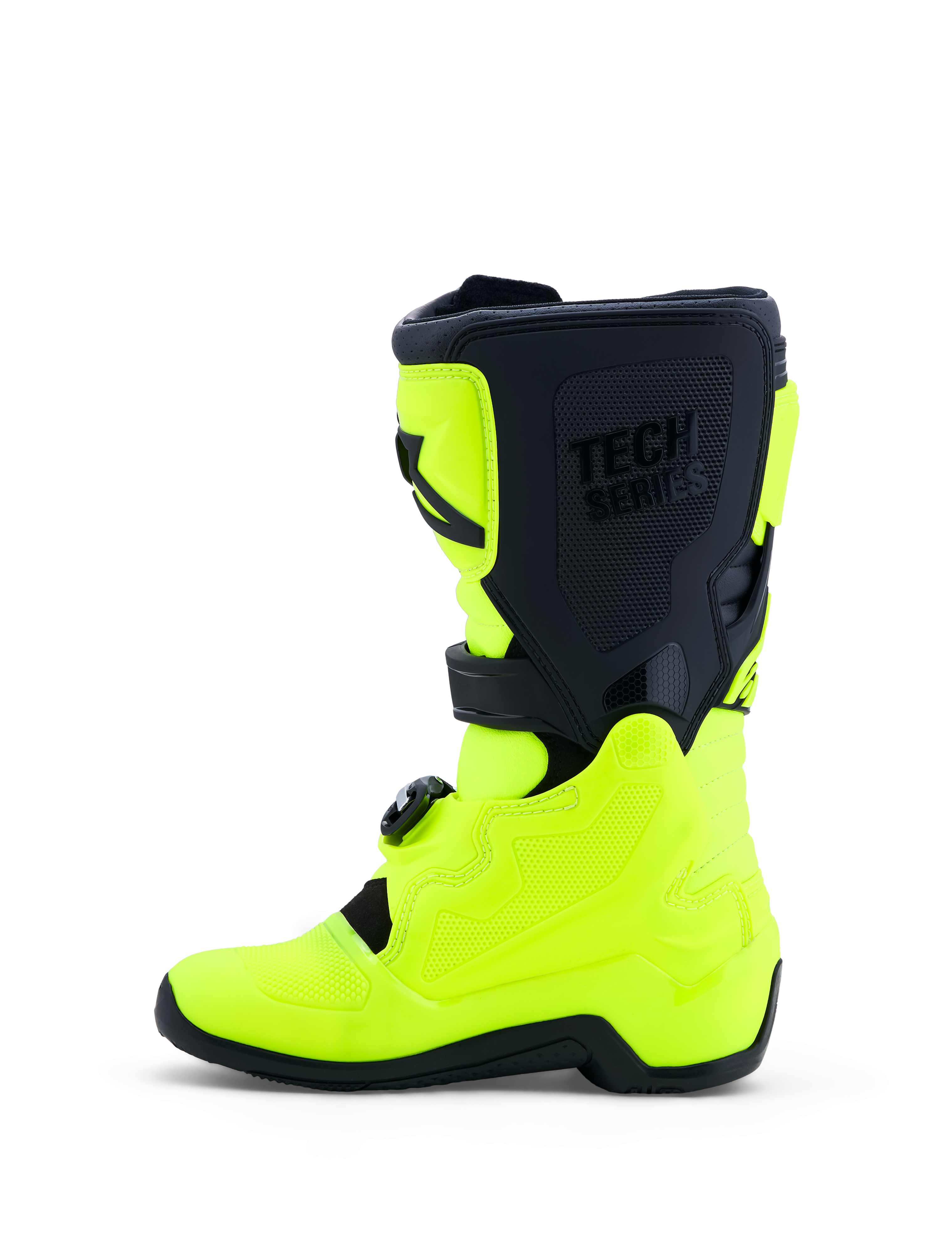 Alpinestars Jeugd Tech 7S laarzen, junior motorcrosslaarzen in felgeel en zwart, met TPU-bescherming en draaisysteem.
