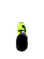 Alpinestars Jeugd Tech 7S Laarzen, geel en zwart, bovenaanzicht van de instap, junior motocrosslaarzen met microfiber gaiter.