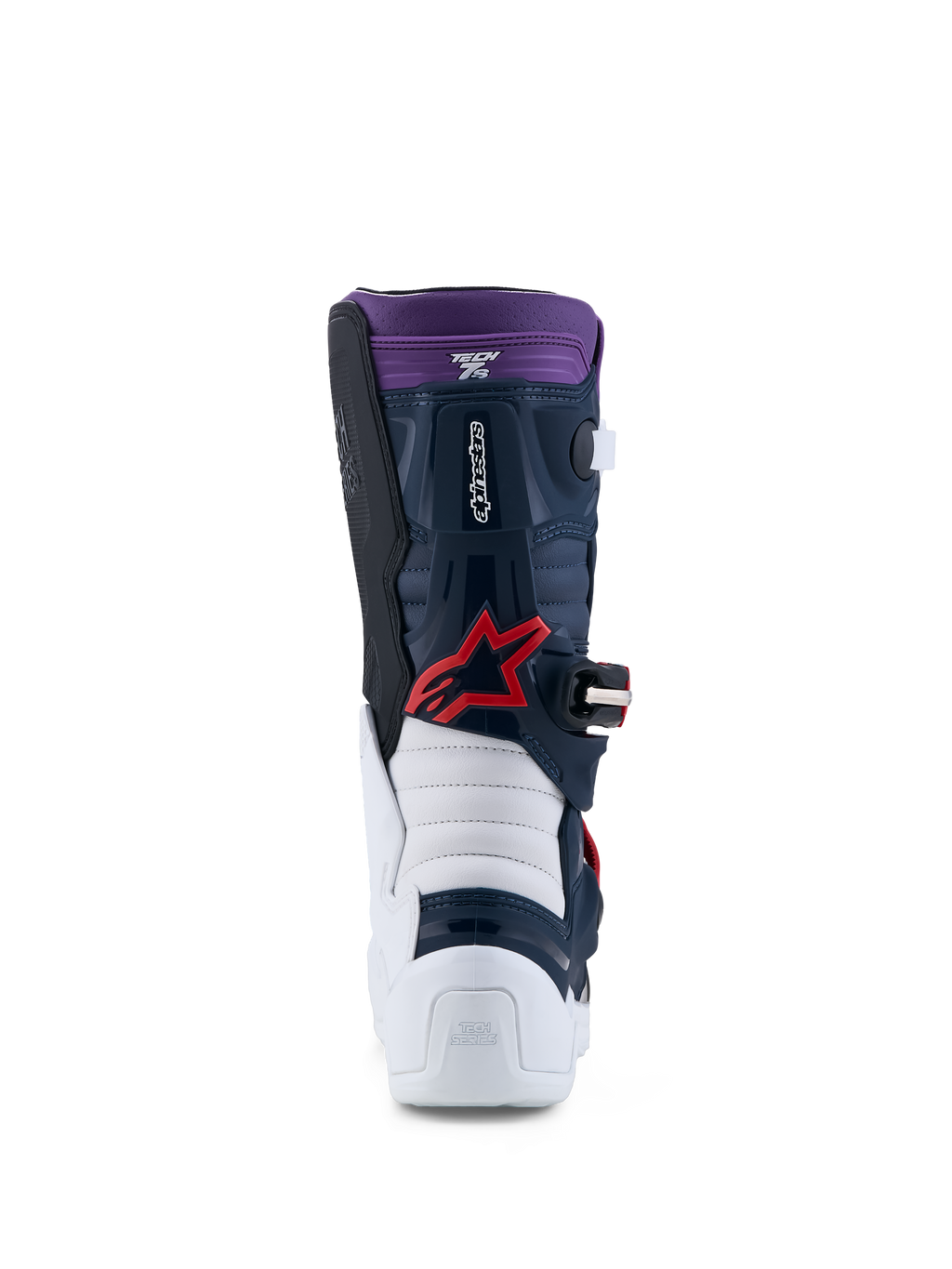 Alpinestars jeugd Tech 7S motorlaarzen, donkerblauw en wit met rood, junior motorcross-uitrusting, CE-gecertificeerd.