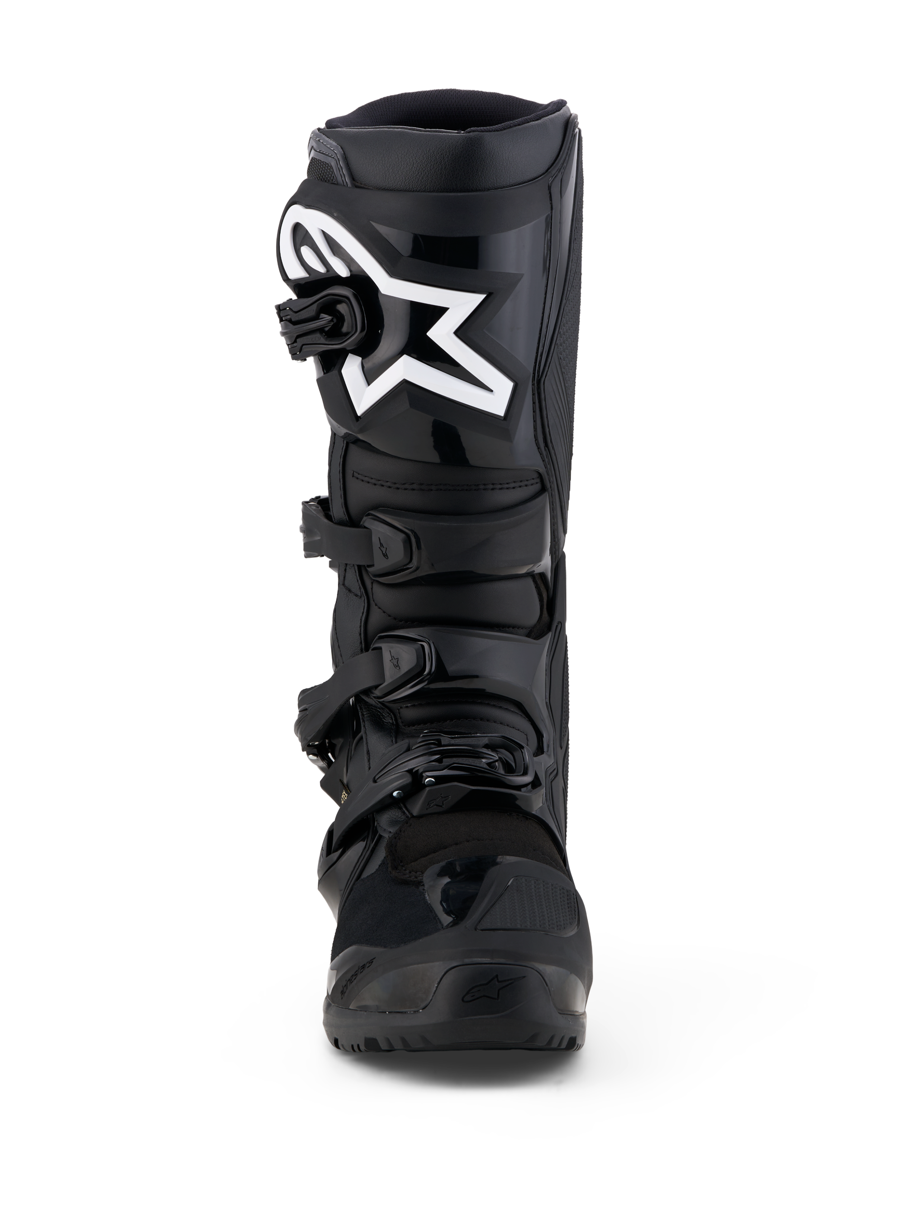Alpinestars Tech 7 Enduro Gore-Tex laarzen, waterdichte motorlaarzen in zwart en wit, CE-gecertificeerd met TPU-bescherming.