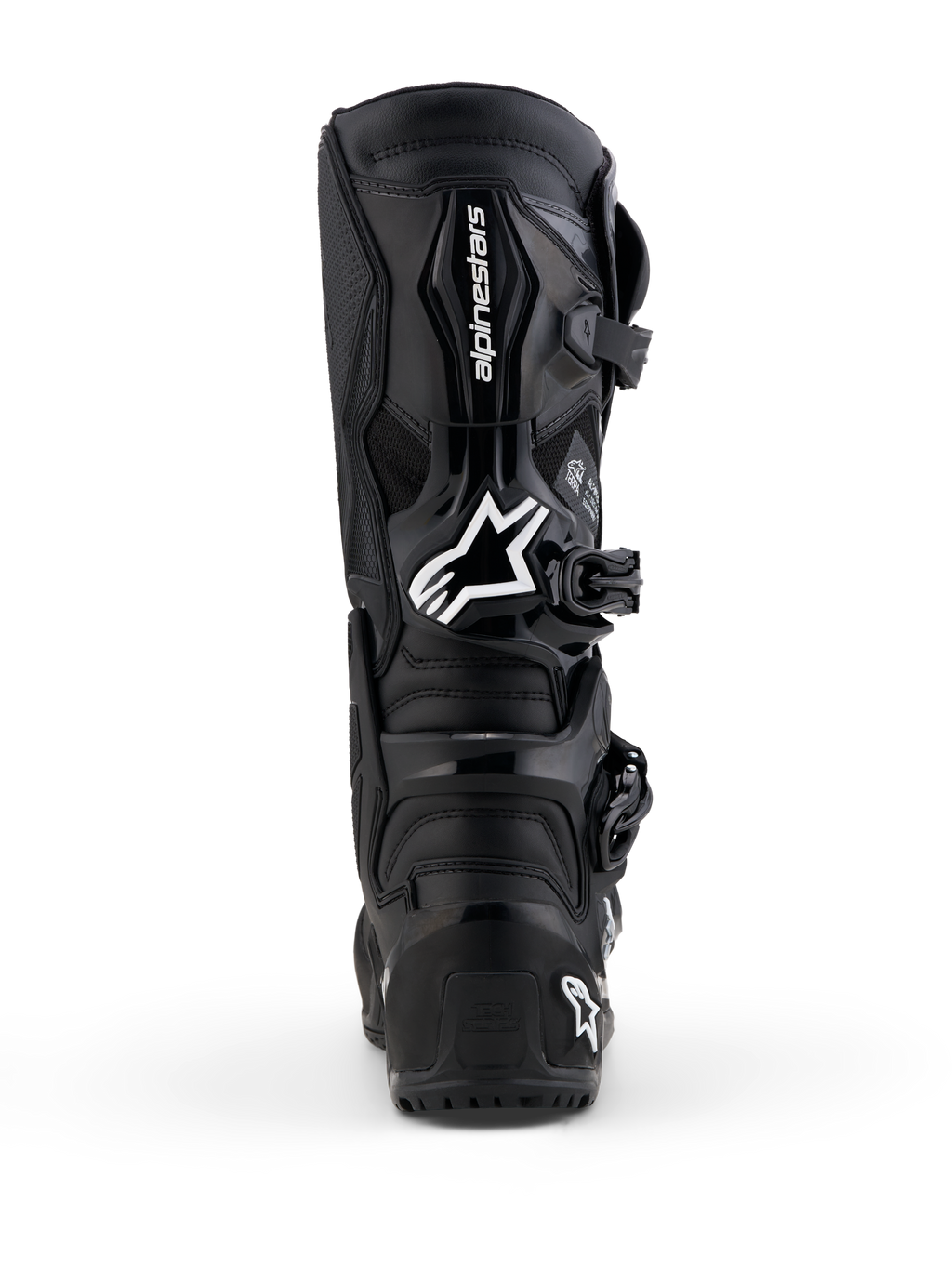 Alpinestars Tech 7 Enduro Gore-Tex laarzen, heren-motorlaarzen voor enduro, zwart en grijs, achteraanzicht met TPU-bescherming.