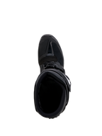 Alpinestars Tech 7 Enduro Gore-Tex laarzen, zwarte en grijze waterdichte off-road motorlaarzen met een versterkt TPU-schakelgebied, bovenaanzicht.