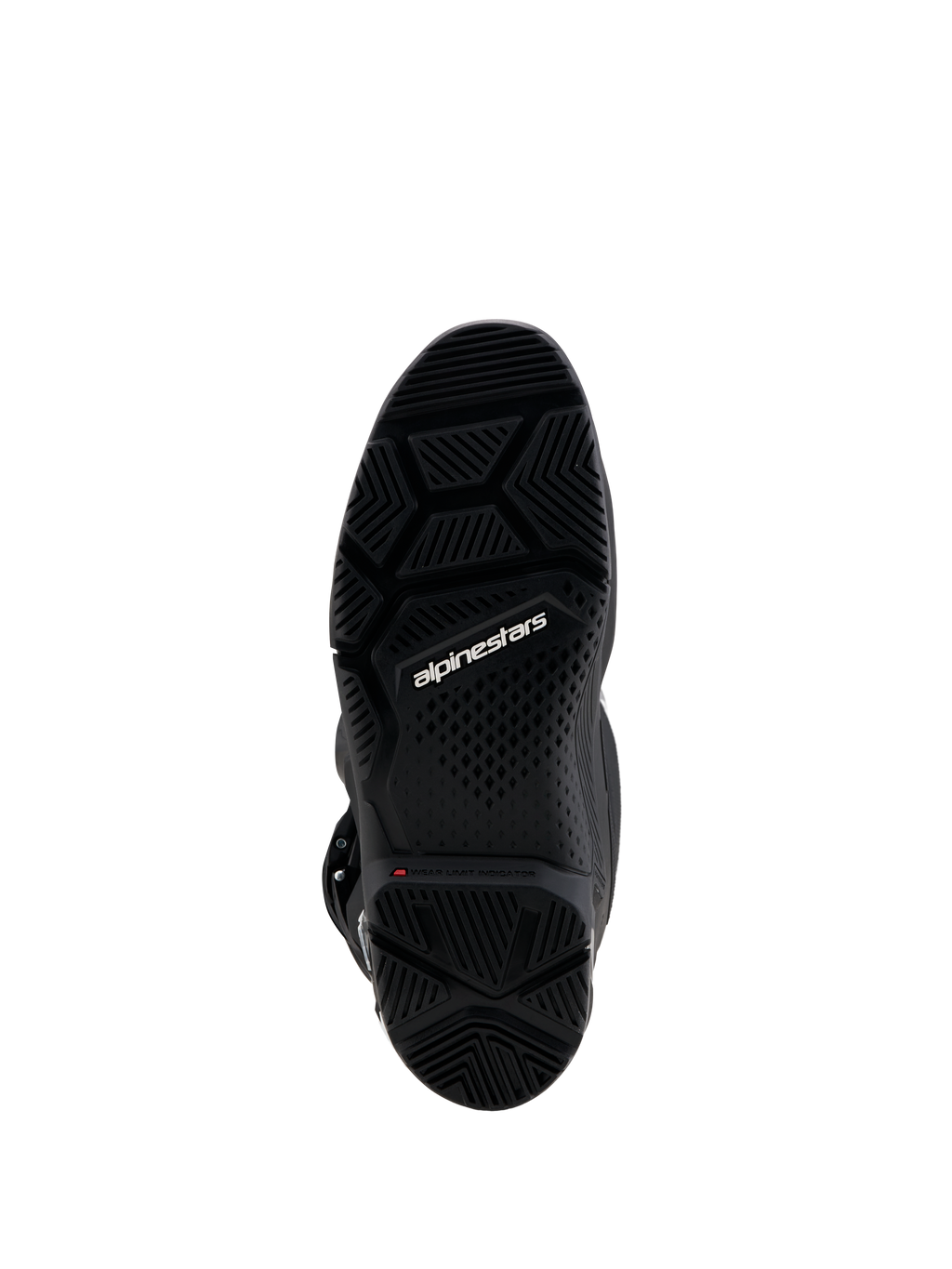 Alpinestars Tech 7 Enduro Gore-Tex motorlaarzen, zwarte zool met rode slijtagelimietindicator en stevige grip.