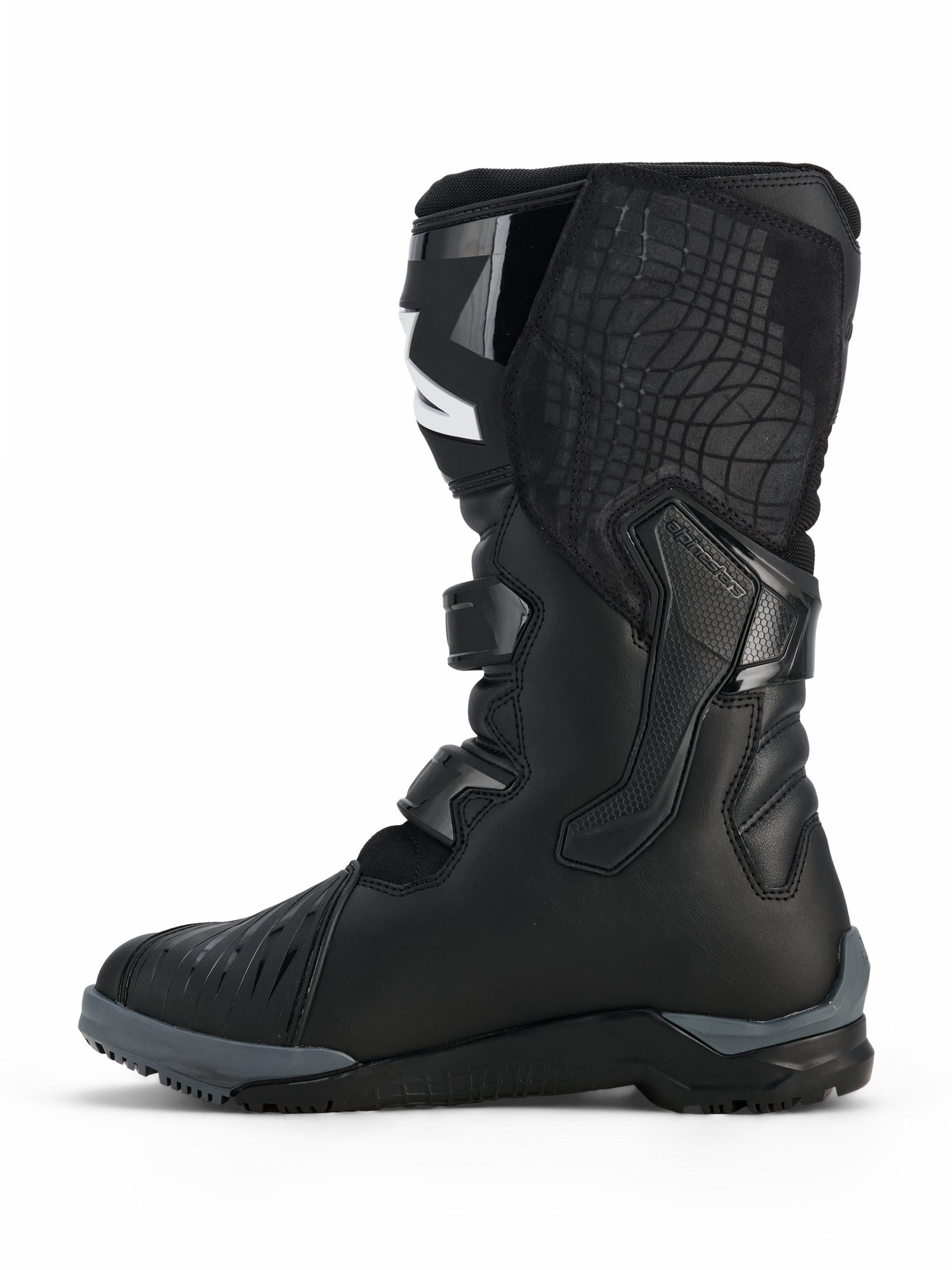 Alpinestars Corozal V2 Adventure Drystar® laarzen, adventure motorlaarzen, zwart, zijaanzicht met een constructie van meerdere materialen, gespsluitingen en een robuuste all-terrain zool