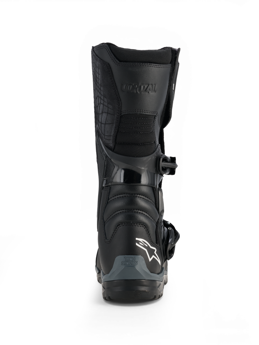 Alpinestars Corozal V2 Adventure Drystar® laars, zwarte waterdichte adventure-motorlaars met beschermende scheenplaat, gespsluiting en all-terrainzool, vooraanzicht