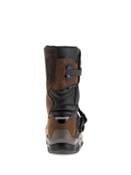 Alpinestars Belize Drystar® Stiefel, Rückansicht, Geöltes Braun und Schwarz, wasserdichte Adventure-Touring-Motorradstiefel mit kurzem Schaftdesign, geprägtem „BELIZE“-Logo und robustem Fersenschutz.