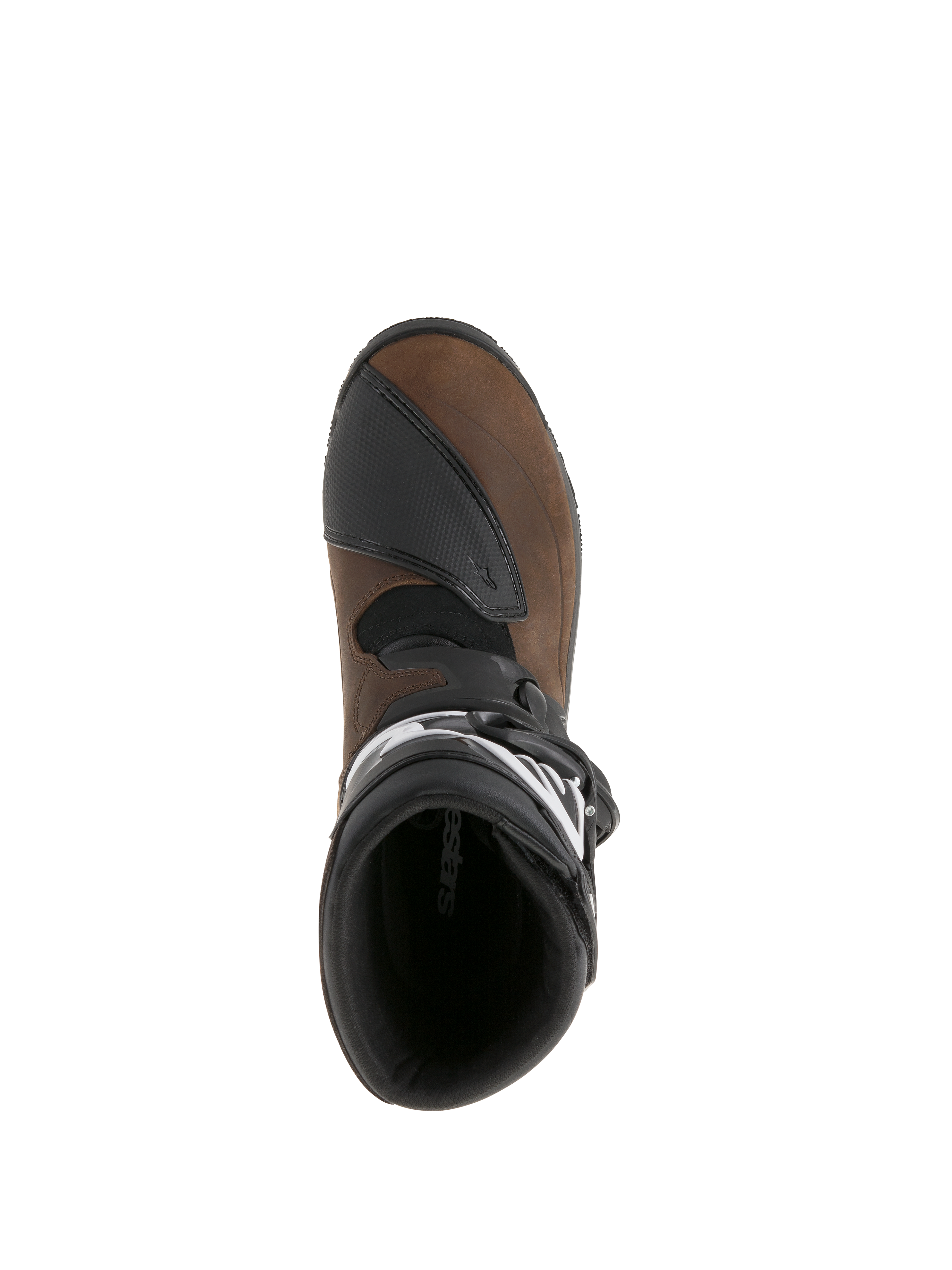 Alpinestars Belize Drystar® Stiefel, Braun und Schwarz, Draufsicht mit Innenfutter und strukturierter Schaltverstärkung, Adventure-Touring-Motorradstiefel aus Leder