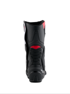 Alpinestars Honda SMX-6 V3 laarzen, achteraanzicht, zwart met felrode en witte accenten, performance motorlaarzen met TPU-bescherming aan de kuit en ventilatiedetails