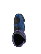 Alpinestars Supertech R LE Martinator R01 Vented laarzen, motorrace-laarzen, blauw en paars met zwarte accenten, bovenaanzicht met zicht in de laars, geperforeerd microvezel bovenwerk en race-ontwerp