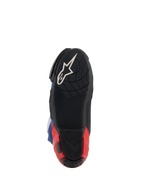 Alpinestars Supertech R LE Martinator R01 Vented laarzen, zoolaanzicht, zwart met wit Astars-logo en rode hiel, getextureerde rubbersamenstelling voor grip, performance racelaars