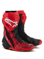 Alpinestars Supertech R LE Pecco Bagnaia Belüftete Stiefel, Racing-Motorradstiefel, Rot und Schwarz, mit großem weißen Alpinestars-Logo auf dem Schienbein, umfassenden Perforationen für optimale Belüftung und speziellen roten Grafiken an Zehen und Seite