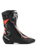 Alpinestars SMX Plus V2, bottes de moto noires, blanches et rouges fluorescentes avec protection Multi-Link Control.