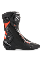 Alpinestars SMX Plus V2, bottes de moto noires, blanches et rouges fluorescentes avec protection Multi-Link Control.