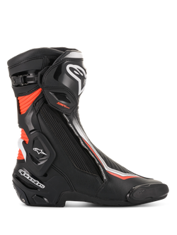 Alpinestars SMX Plus V2 Stiefel, Herren-Motorradrennstiefel, Schwarz, Weiß und Rot Fluo, Multi-Link Control Knöchelschutz.