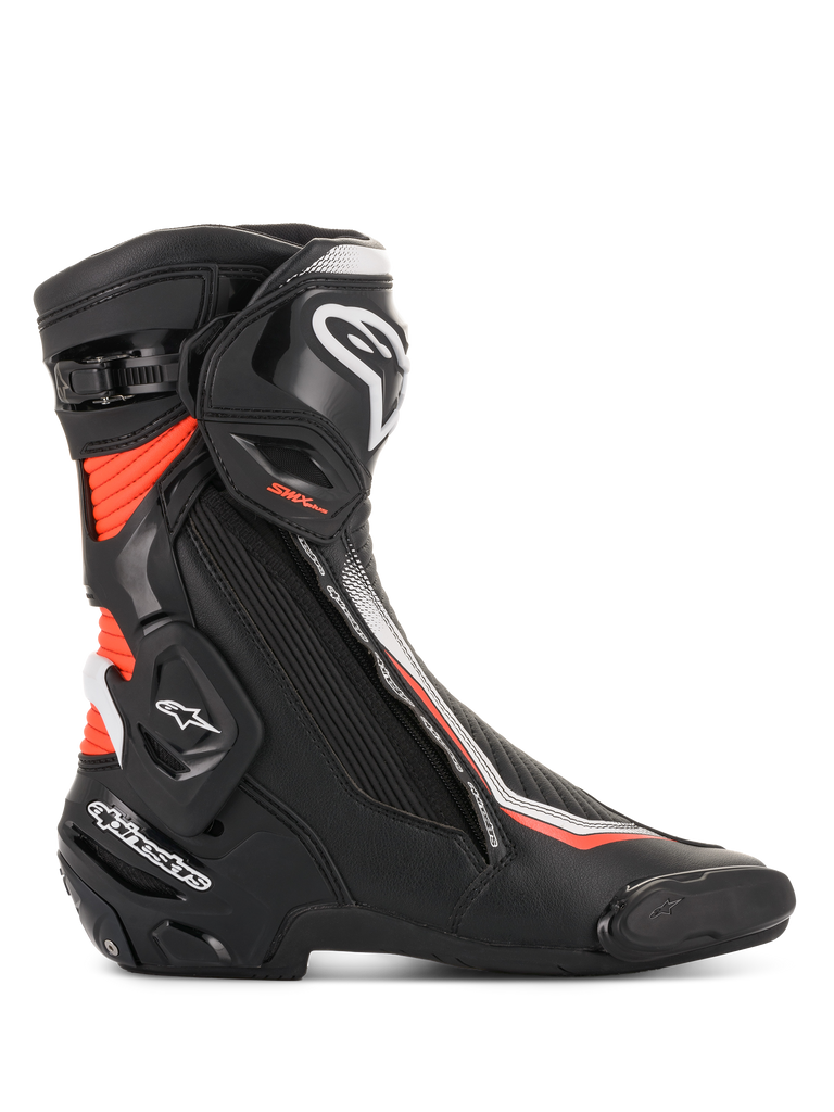 Alpinestars SMX Plus V2 Stiefel, Herren-Motorradrennstiefel, Schwarz, Weiß und Rot Fluo, Multi-Link Control Knöchelschutz.
