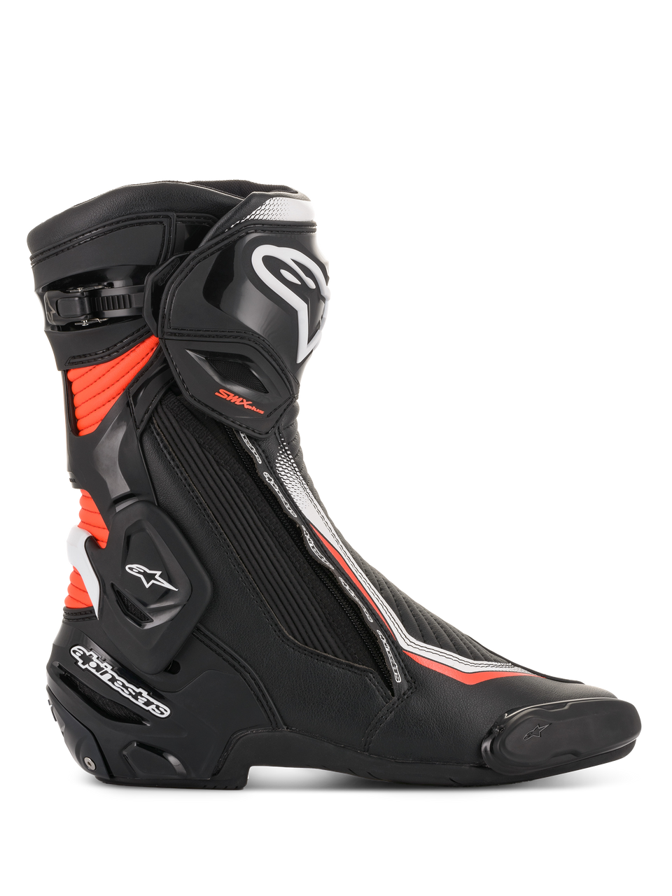 Alpinestars SMX Plus V2 laarzen, heren motorracinglaarzen, zwart, wit en rood fluo, Multi-Link Control enkelbescherming.