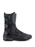 Bottes Alpinestars SP-X BOA®, bottes de moto sport, noires avec accents rouges, molette du système de fermeture BOA®, construction mi-hauteur avec panneaux en microfibre et mesh, protection du talon et des orteils en TPU, design épuré pour la conduite sur route